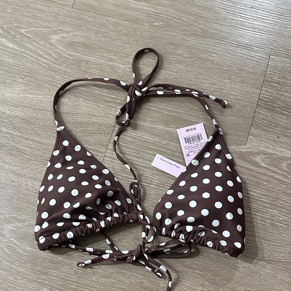 Brown Polka Dot Bikini Top